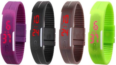NS18 Silicone Led Magnet Band Combo of 4 Purple, Black, Brown And Green Digital Watch  - For Boys & Girls   Watches  (NS18)