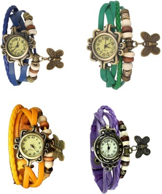 NS18 Vintage Butterfly Rakhi Combo of 4 Blue, Yellow, Green And Purple Analog Watch  - For Women   Watches  (NS18)