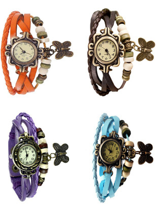 

Kissu Vintage Rakhi Combo of 4 Orange, Purple, Brown And Sky Blue Watch - For Women