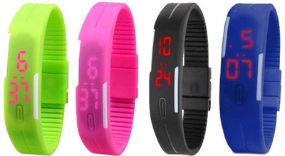 

Kissu Led Magnet Band Combo of 4 Green, Pink, Black And Blue Watch - For Men & Women