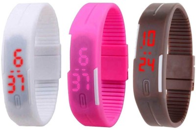NS18 Silicone Led Magnet Band Combo of 3 White, Pink And Brown Digital Watch  - For Boys & Girls   Watches  (NS18)