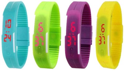 NS18 Silicone Led Magnet Band Combo of 4 Sky Blue, Green, Purple And Yellow Digital Watch  - For Boys & Girls   Watches  (NS18)