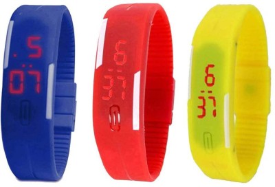 NS18 Silicone Led Magnet Band Combo of 3 Blue, Red And Yellow Digital Watch  - For Boys & Girls   Watches  (NS18)
