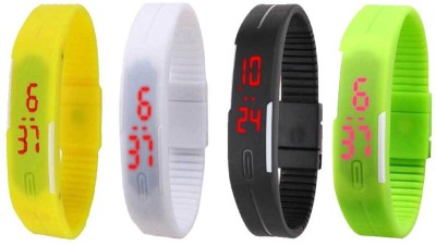 NS18 Silicone Led Magnet Band Combo of 4 Yellow, White, Black And Green Digital Watch  - For Boys & Girls   Watches  (NS18)