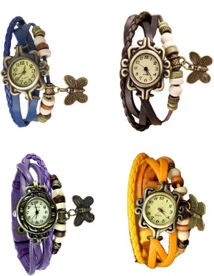 NS18 Vintage Butterfly Rakhi Combo of 4 Blue, Purple, Brown And Yellow Analog Watch  - For Women   Watches  (NS18)