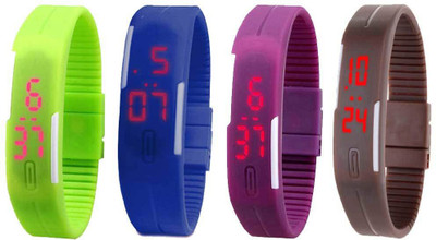 NS18 Silicone Led Magnet Band Combo of 4 Green, Blue, Purple And Brown Watch - For Boys & Girls
