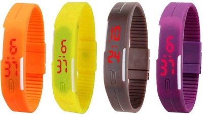 NS18 Silicone Led Magnet Band Watch Combo of 4 Orange, Yellow, Brown And Purple Digital Watch  - For Couple   Watches  (NS18)