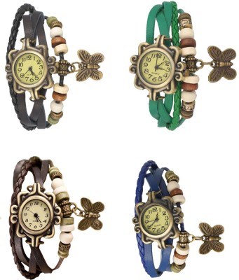 NS18 Vintage Butterfly Rakhi Combo of 4 Black, Brown, Green And Blue Analog Watch  - For Women   Watches  (NS18)