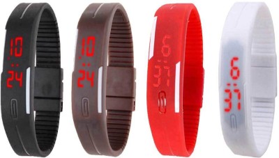 NS18 Silicone Led Magnet Band Combo of 4 Black, Brown, Red And White Digital Watch  - For Boys & Girls   Watches  (NS18)