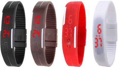 NS18 Silicone Led Magnet Band Combo of 4 Black, Brown, Red And White Digital Watch  - For Boys & Girls   Watches  (NS18)