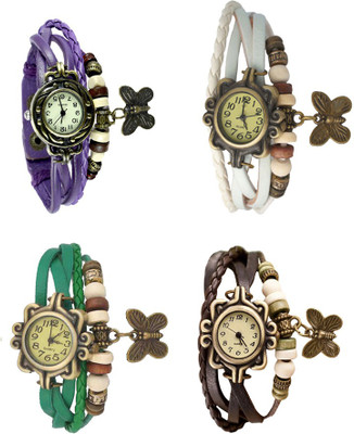 

Kissu Vintage Rakhi Combo of 4 Purple, Green, White And Brown Watch - For Women