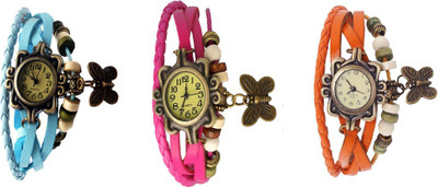 

Kissu Vintage Rakhi Watch Combo of 3 Sky Blue, Pink And Orange Watch - For Women