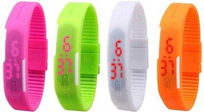 NS18 Silicone Led Magnet Band Combo of 4 Pink, Green, White And Orange Digital Watch  - For Boys & Girls   Watches  (NS18)