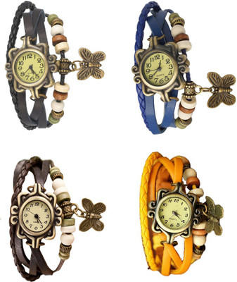 

Kissu Vintage Rakhi Combo of 4 Black, Brown, Blue And Yellow Watch - For Women