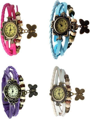 NS18 Vintage Butterfly Rakhi Combo of 4 Pink, Purple, Sky Blue And White Analog Watch  - For Women   Watches  (NS18)