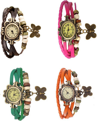 

Kissu Vintage Rakhi Combo of 4 Brown, Green, Pink And Orange Watch - For Women