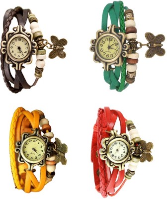NS18 Vintage Butterfly Rakhi Combo of 4 Brown, Yellow, Green And Red Analog Watch  - For Women   Watches  (NS18)