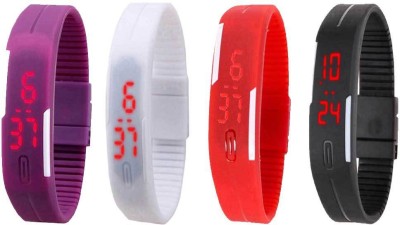 NS18 Silicone Led Magnet Band Combo of 4 Purple, White, Red And Black Digital Watch  - For Boys & Girls   Watches  (NS18)