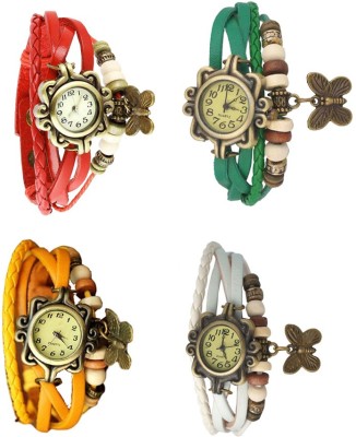 NS18 Vintage Butterfly Rakhi Combo of 4 Red, Yellow, Green And White Analog Watch  - For Women   Watches  (NS18)