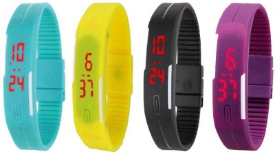 NS18 Silicone Led Magnet Band Watch Combo of 4 Sky Blue, Yellow, Black And Purple Digital Watch  - For Couple   Watches  (NS18)