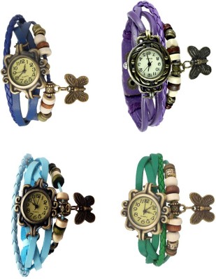 NS18 Vintage Butterfly Rakhi Combo of 4 Blue, Sky Blue, Purple And Green Analog Watch  - For Women   Watches  (NS18)