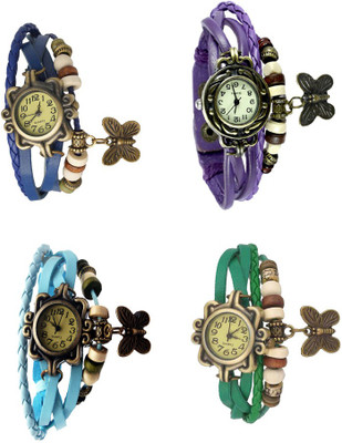 

NS18 Vintage Butterfly Rakhi Combo of 4 Blue, Sky Blue, Purple And Green Watch - For Women