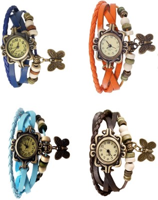 NS18 Vintage Butterfly Rakhi Combo of 4 Blue, Sky Blue, Orange And Brown Analog Watch  - For Women   Watches  (NS18)