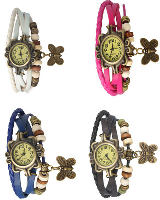

NS18 Vintage Butterfly Rakhi Combo of 4 White, Blue, Pink And Black Watch - For Women