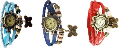 NS18 Vintage Butterfly Rakhi Watch Combo of 3 Sky Blue, Blue And Red Analog Watch  - For Women   Watches  (NS18)
