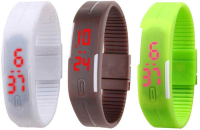

Kissu Led Band Watch Combo of 3 White, Brown And Green Watch - For Couple