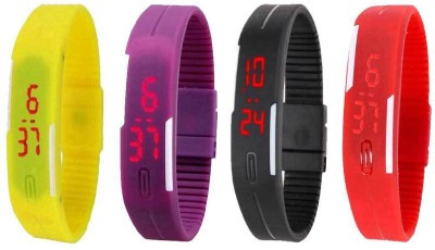 NS18 Silicone Led Magnet Band Watch Combo of 4 Yellow, Purple, Black And Red Digital Watch  - For Couple   Watches  (NS18)