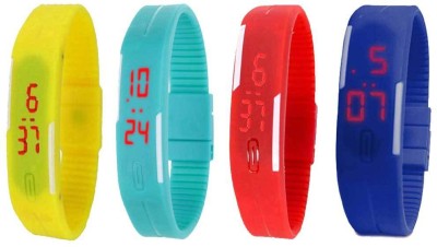 NS18 Silicone Led Magnet Band Combo of 4 Yellow, Sky Blue, Red And Blue Digital Watch  - For Boys & Girls   Watches  (NS18)