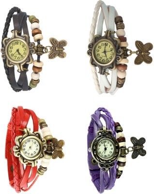 NS18 Vintage Butterfly Rakhi Combo of 4 Black, Red, White And Purple Analog Watch  - For Women   Watches  (NS18)