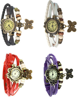 NS18 Vintage Butterfly Rakhi Combo of 4 Black, Red, White And Purple Analog Watch  - For Women   Watches  (NS18)