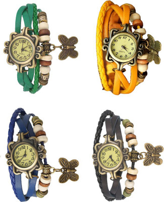 

NS18 Vintage Butterfly Rakhi Combo of 4 Green, Blue, Yellow And Black Watch - For Women