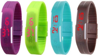 NS18 Silicone Led Magnet Band Combo of 4 Purple, Green, Sky Blue And Brown Digital Watch  - For Boys & Girls   Watches  (NS18)