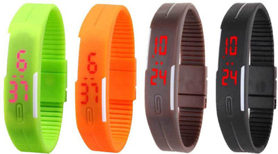 

NS18 Silicone Led Magnet Band Combo of 4 Green, Orange, Brown And Black Watch - For Boys & Girls