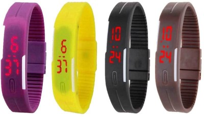 NS18 Silicone Led Magnet Band Combo of 4 Purple, Yellow, Black And Brown Digital Watch  - For Boys & Girls   Watches  (NS18)