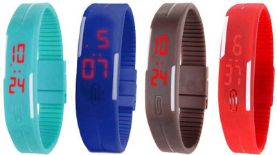 

NS18 Silicone Led Magnet Band Watch Combo of 4 Sky Blue, Blue, Brown And Red Watch - For Couple