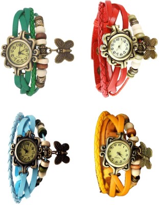 NS18 Vintage Butterfly Rakhi Combo of 4 Green, Sky Blue, Red And Yellow Analog Watch  - For Women   Watches  (NS18)
