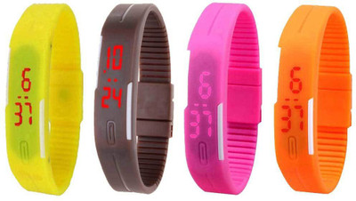 

NS18 Silicone Led Magnet Band Combo of 4 Yellow, Brown, Pink And Orange Watch - For Boys & Girls