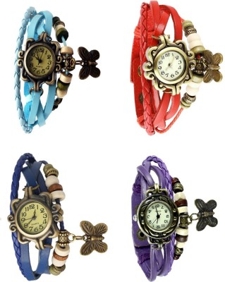 NS18 Vintage Butterfly Rakhi Combo of 4 Sky Blue, Blue, Red And Purple Analog Watch  - For Women   Watches  (NS18)