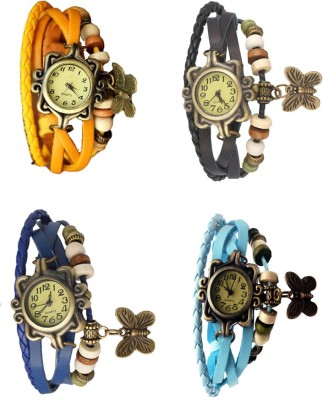 NS18 Vintage Butterfly Rakhi Combo of 4 Yellow, Blue, Black And Sky Blue Analog Watch  - For Women   Watches  (NS18)