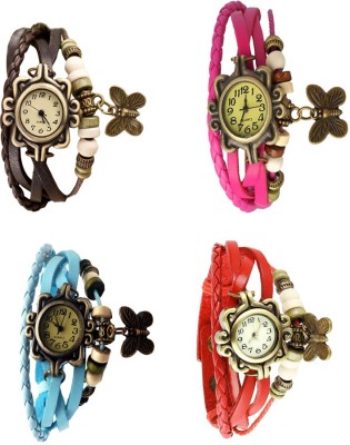NS18 Vintage Butterfly Rakhi Combo of 4 Brown, Sky Blue, Pink And Red Analog Watch  - For Women   Watches  (NS18)