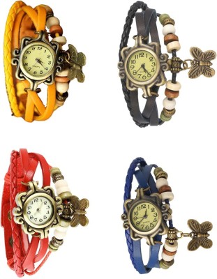 NS18 Vintage Butterfly Rakhi Combo of 4 Yellow, Red, Black And Blue Analog Watch  - For Women   Watches  (NS18)