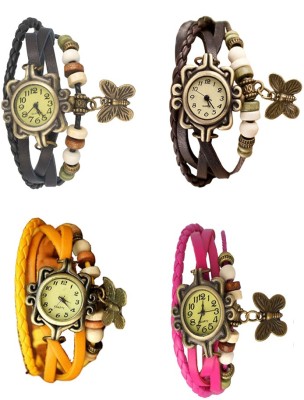 NS18 Vintage Butterfly Rakhi Combo of 4 Black, Yellow, Brown And Pink Analog Watch  - For Women   Watches  (NS18)