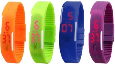 NS18 Silicone Led Magnet Band Watch Combo of 4 Orange, Green, Blue And Purple Digital Watch  - For Couple   Watches  (NS18)
