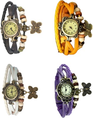 NS18 Vintage Butterfly Rakhi Combo of 4 Black, White, Yellow And Purple Analog Watch  - For Women   Watches  (NS18)