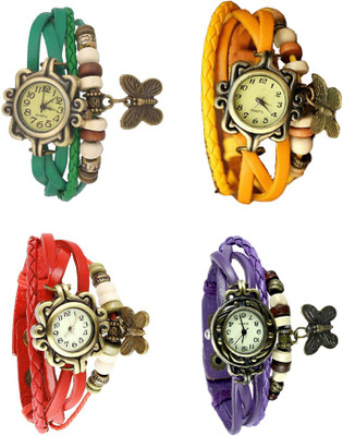 

NS18 Vintage Butterfly Rakhi Combo of 4 Green, Red, Yellow And Purple Watch - For Women