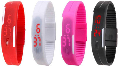 

NS18 Silicone Led Magnet Band Combo of 4 Red, White, Pink And Black Watch - For Boys & Girls